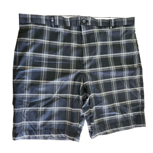 Greg Norman Mens Chino Shorts Golf 44 Black Plaid Cool Wicking - Picture 1 of 6